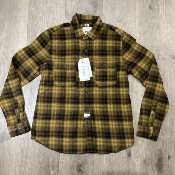 DENIM & FLOWER Flannel $59 NWT Button Up Shirt Burnt Yellow Wu Tang Snoop Dog - Picture 10 of 10